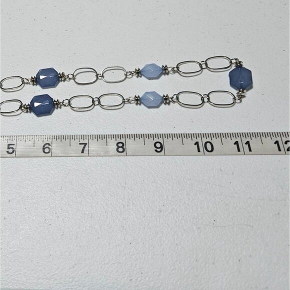 Retro Chunky Blue Beads Silver Tone Chain Statement Necklace Fashion Jewelry - Picture 6 of 6